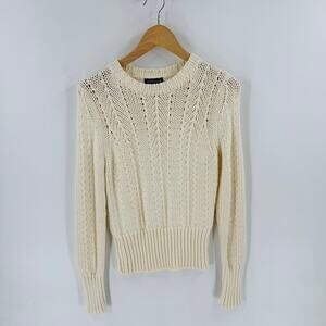 Vintage Ann Taylor Cream Open Knit Cotton Sweater Size‎ M Coastal Grandmother